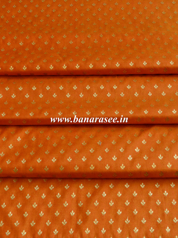 Banarasee Semi Katan Silk Buti Design Fabric-Orange