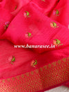 Banarasee Pure Chiffon Saree With Embroidery Work & Thin Banarasee Border-Fuchsia Pink