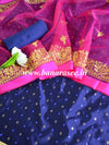 Banarasee Brocade Salwar Kameez Fabric With Organza Dupatta-Blue & Pink