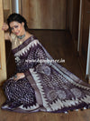 Bhagalpur Handloom Pure Linen Cotton Hand-Dyed Batik Pattern Saree-Brown