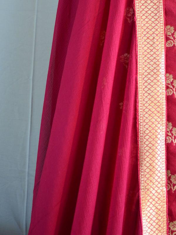Banarasee Salwar Kameez Semi Katan Silk Fabric With Zari Design & Chiffon Dupatta-Maroon