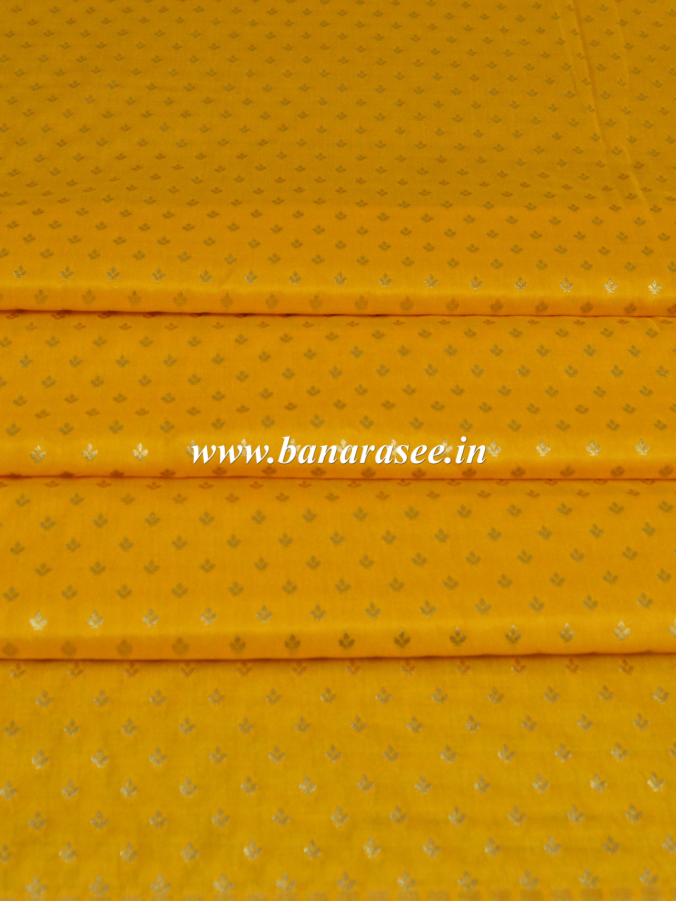 Banarasee Semi Katan Silk Buti Design Fabric-Yellow
