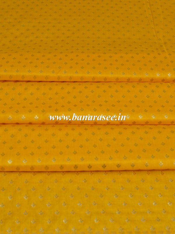 Banarasee Semi Katan Silk Buti Design Fabric-Yellow