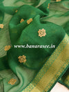 Banarasee Pure Chiffon Saree With Embroidery Work & Banarasee Border-Deep Green