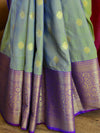 Banarasee Handwoven Semi Silk Saree With Zari Buta Design & Floral Border-Green