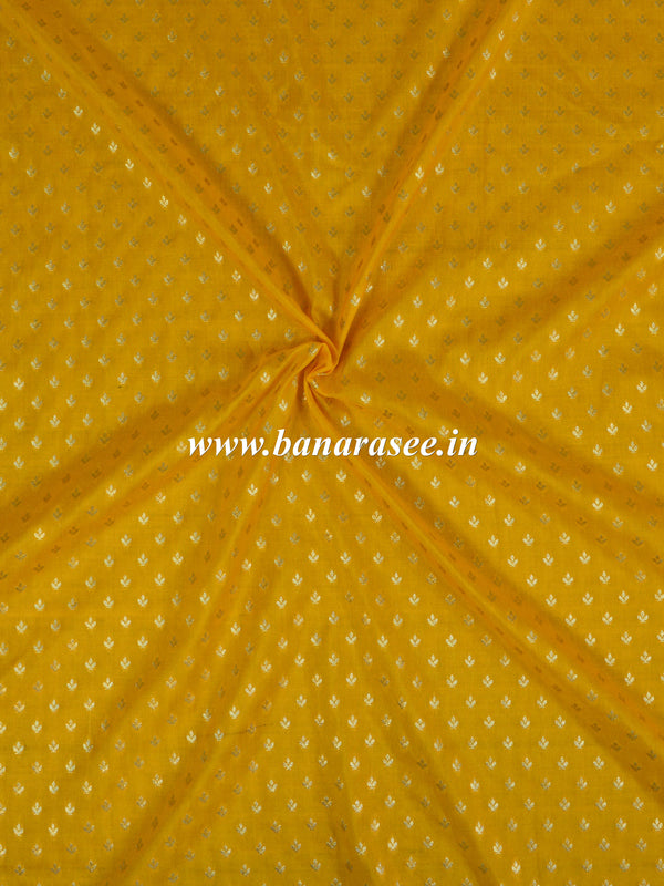 Banarasee Semi Katan Silk Buti Design Fabric-Yellow