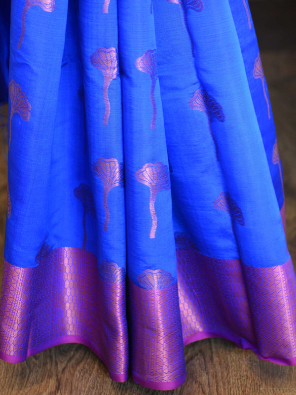 Banarasee Art Silk Saree With Buta Design & Contrast Broad Border-Blue