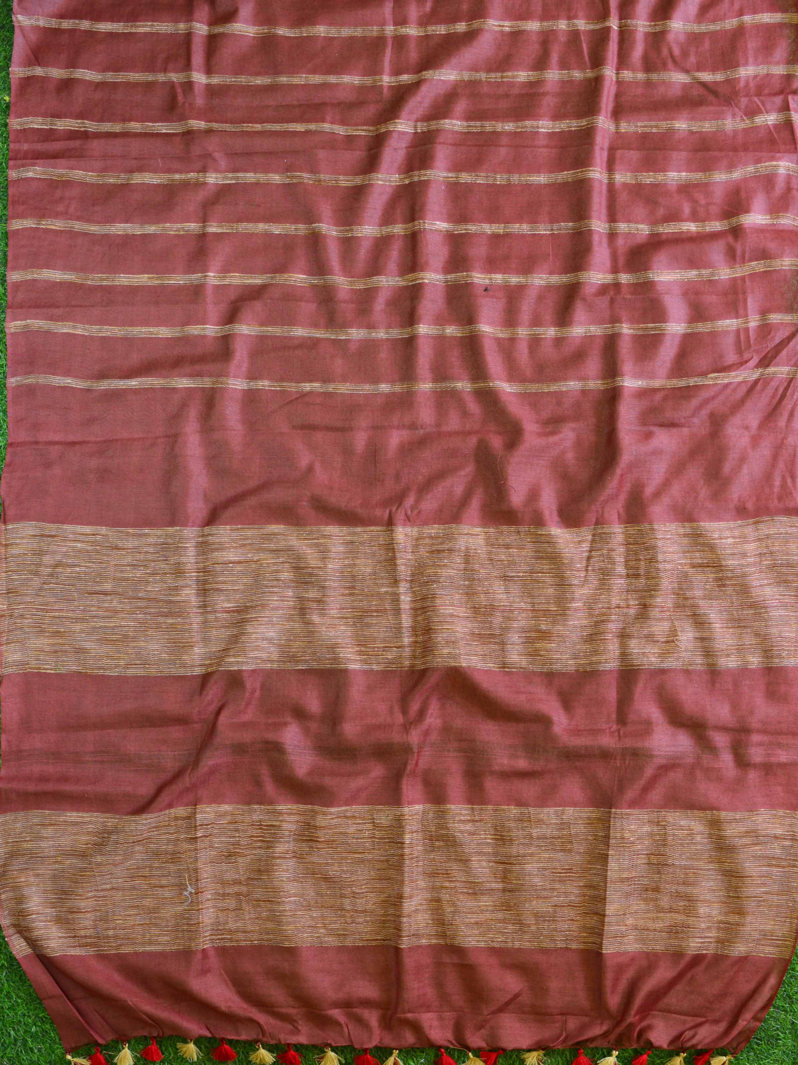 Bhagalpur Cotton Silk Jaal Ghichha Work Saree-Brown