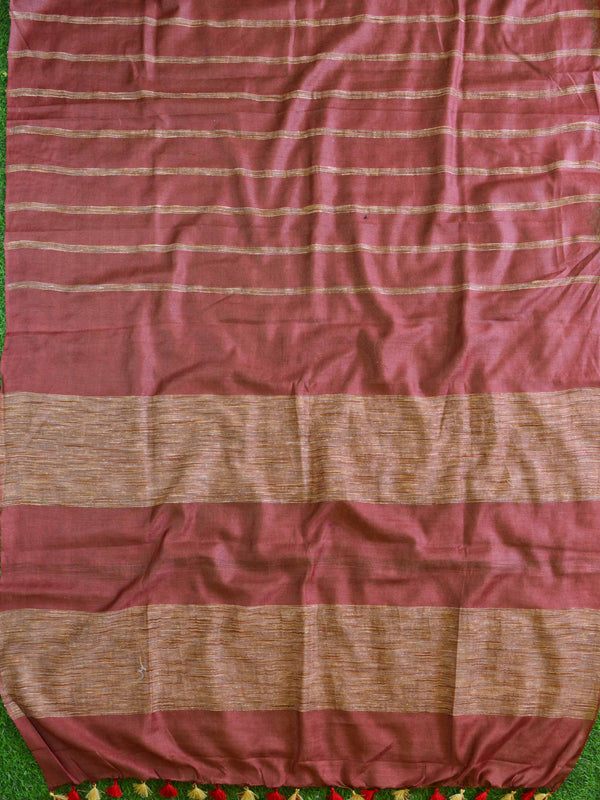 Bhagalpur Cotton Silk Jaal Ghichha Work Saree-Brown