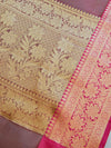 Banarasee Cotton Silk Mix Saree With Zari Buta & Floral Border-Maroon