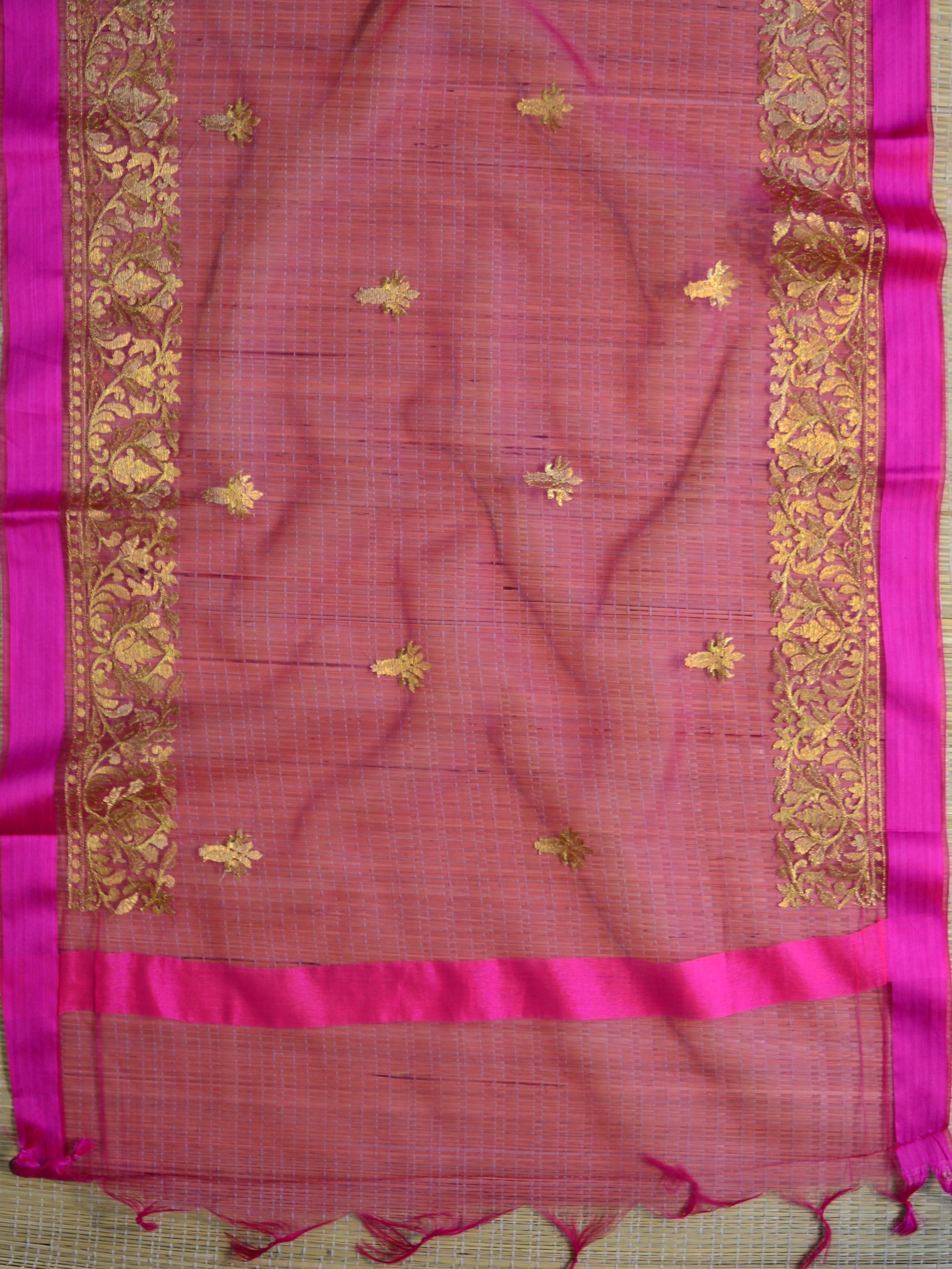 Banarasee Brocade Salwar Kameez Fabric With Organza Dupatta-Blue & Pink
