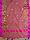 Banarasee Brocade Salwar Kameez Fabric With Organza Dupatta-Blue & Pink