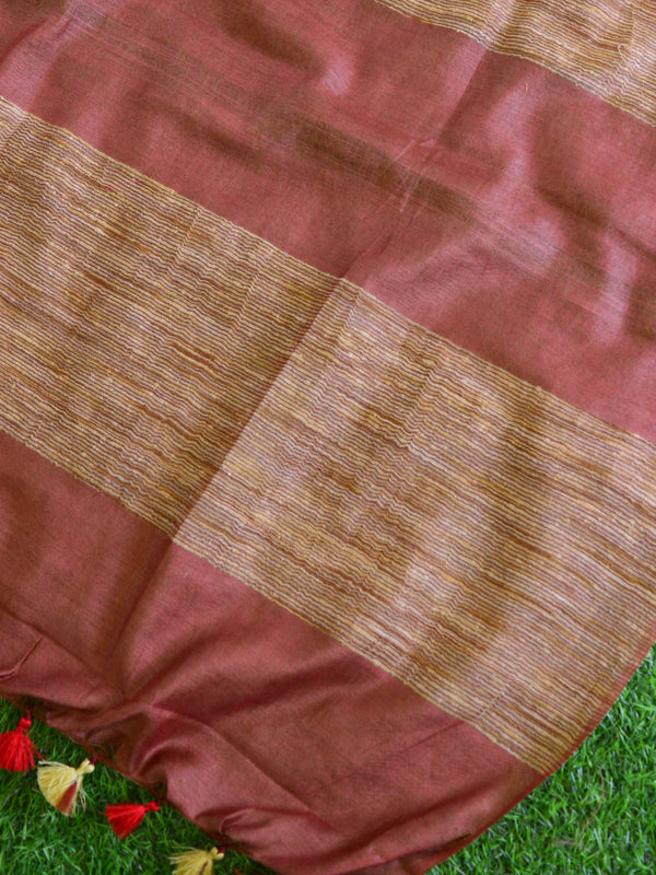 Bhagalpur Cotton Silk Jaal Ghichha Work Saree-Brown