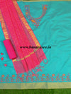Banarasee Hand-Embroidery Chanderi Cotton Salwar Kameez Fabric With Contrast Dupatta-Green