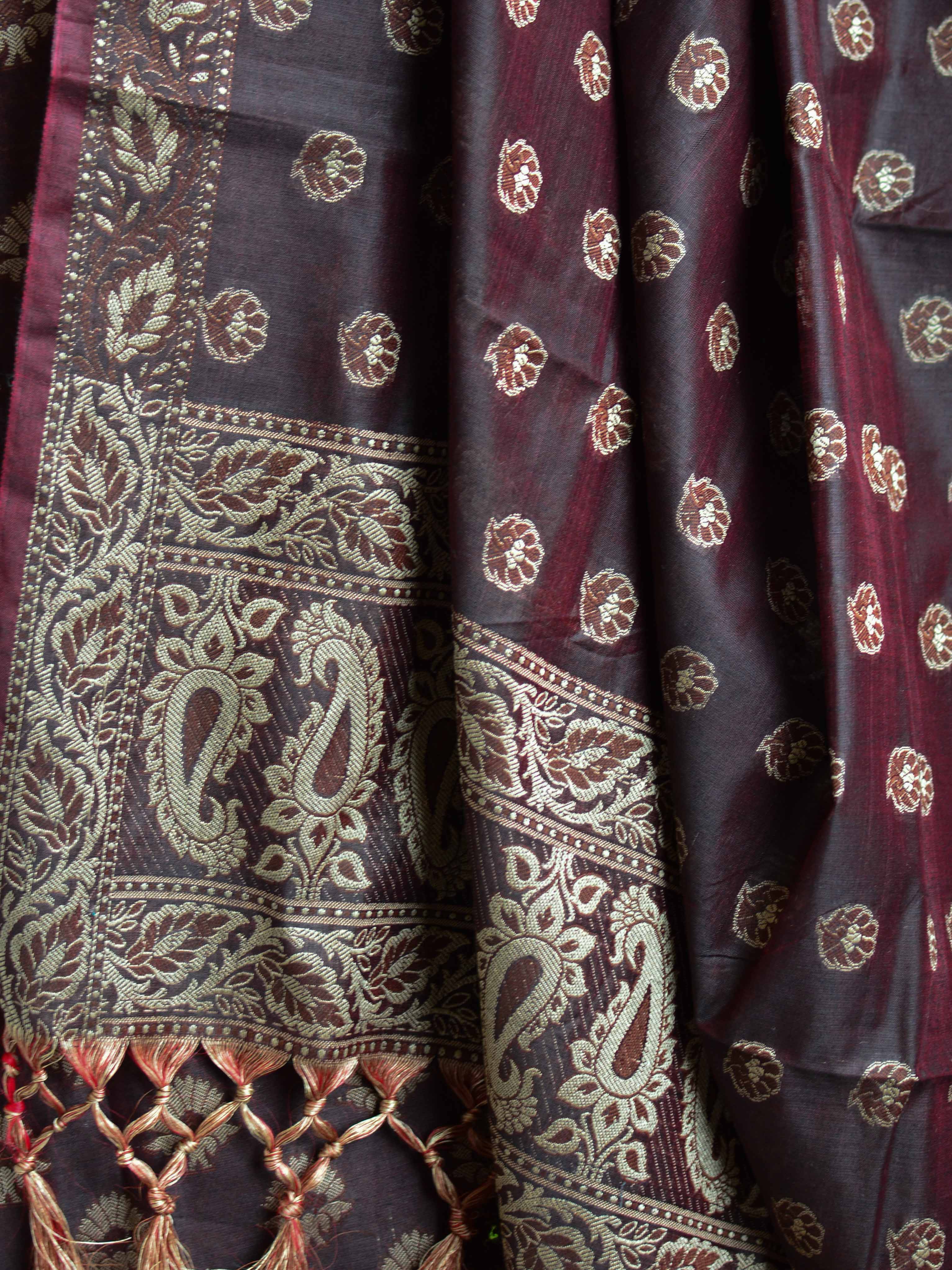 Banarasee Salwar Kameez Cotton Silk Resham Buti Woven Fabric-Maroon