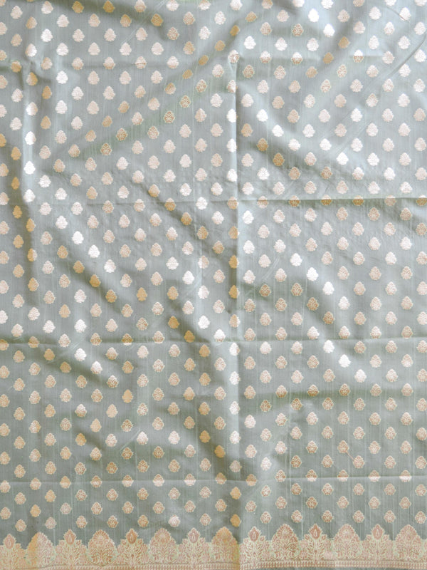 Banarasee Organza Silver Zari Salwar Kameez Fabric With Dupatta-Light Green