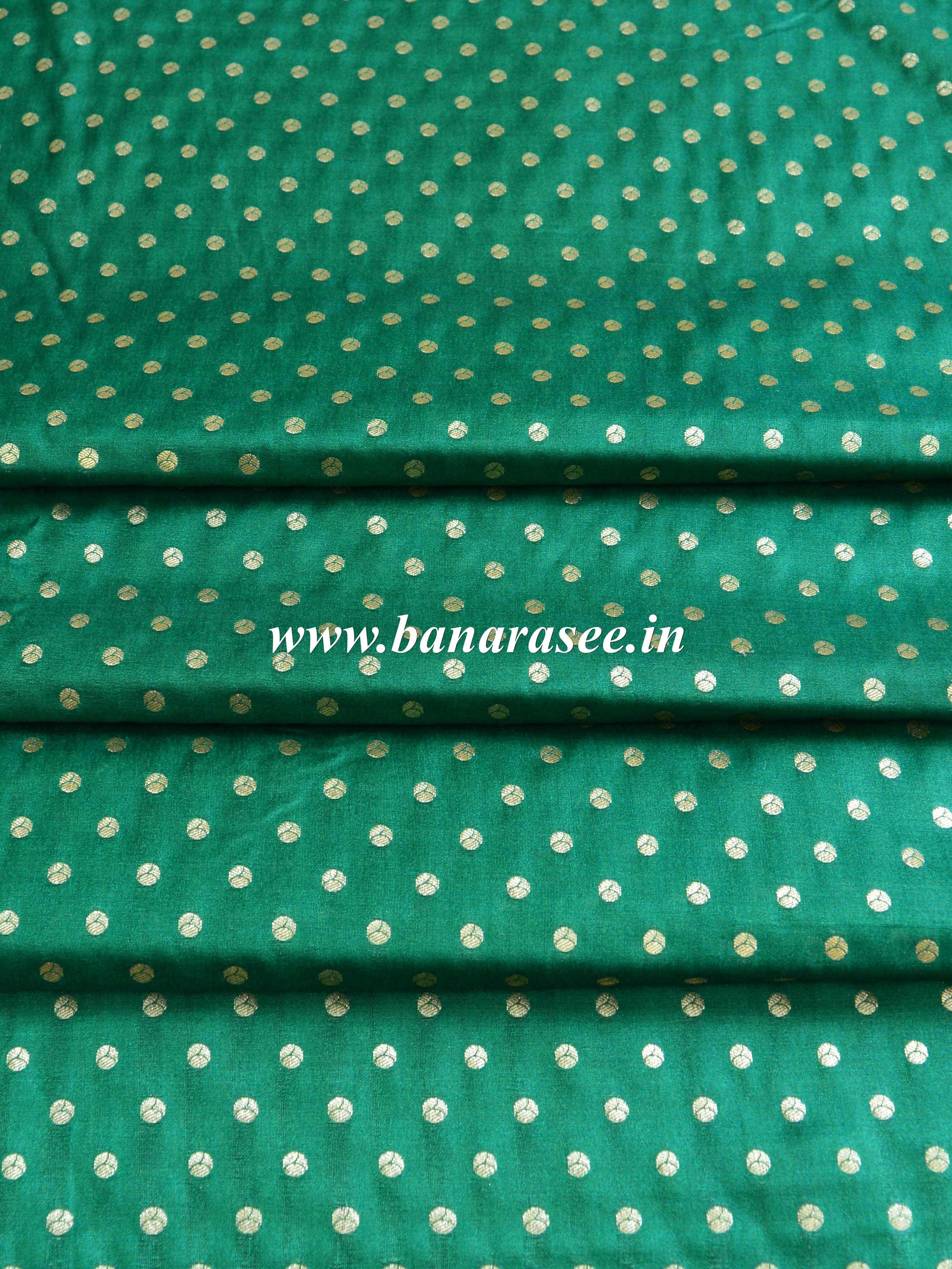 Banarasee Semi Katan Silk Buti Design Fabric-Green