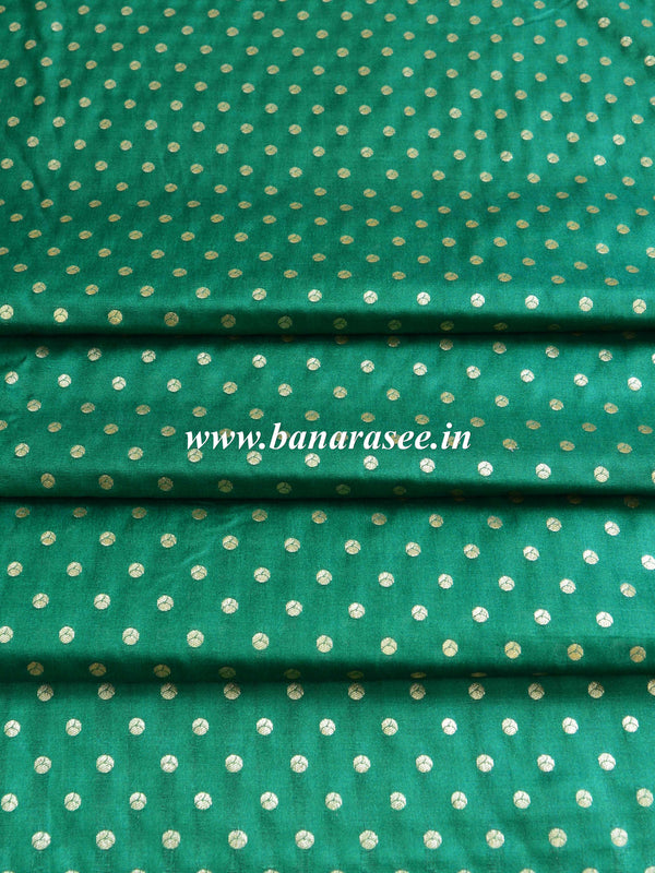 Banarasee Semi Katan Silk Buti Design Fabric-Green