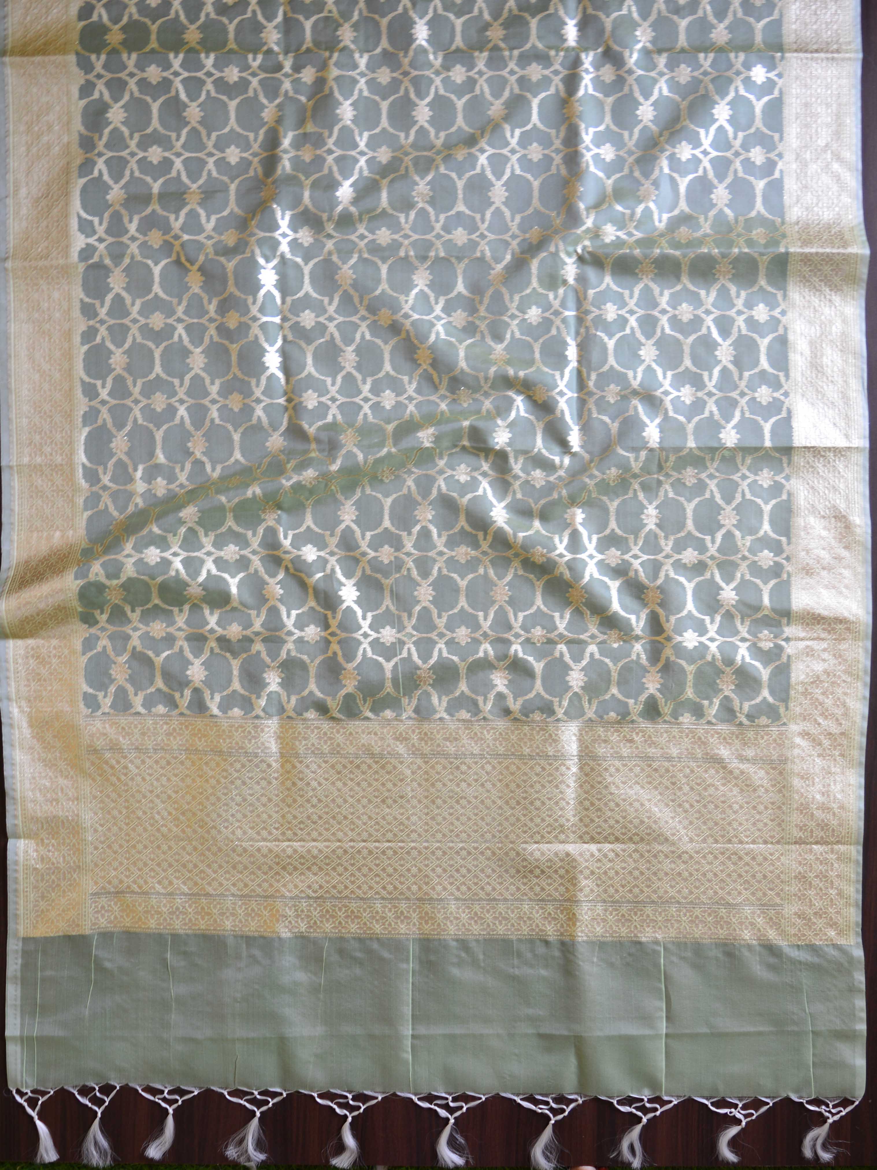 Banarasee Organza Silver Zari Salwar Kameez Fabric With Dupatta-Light Green