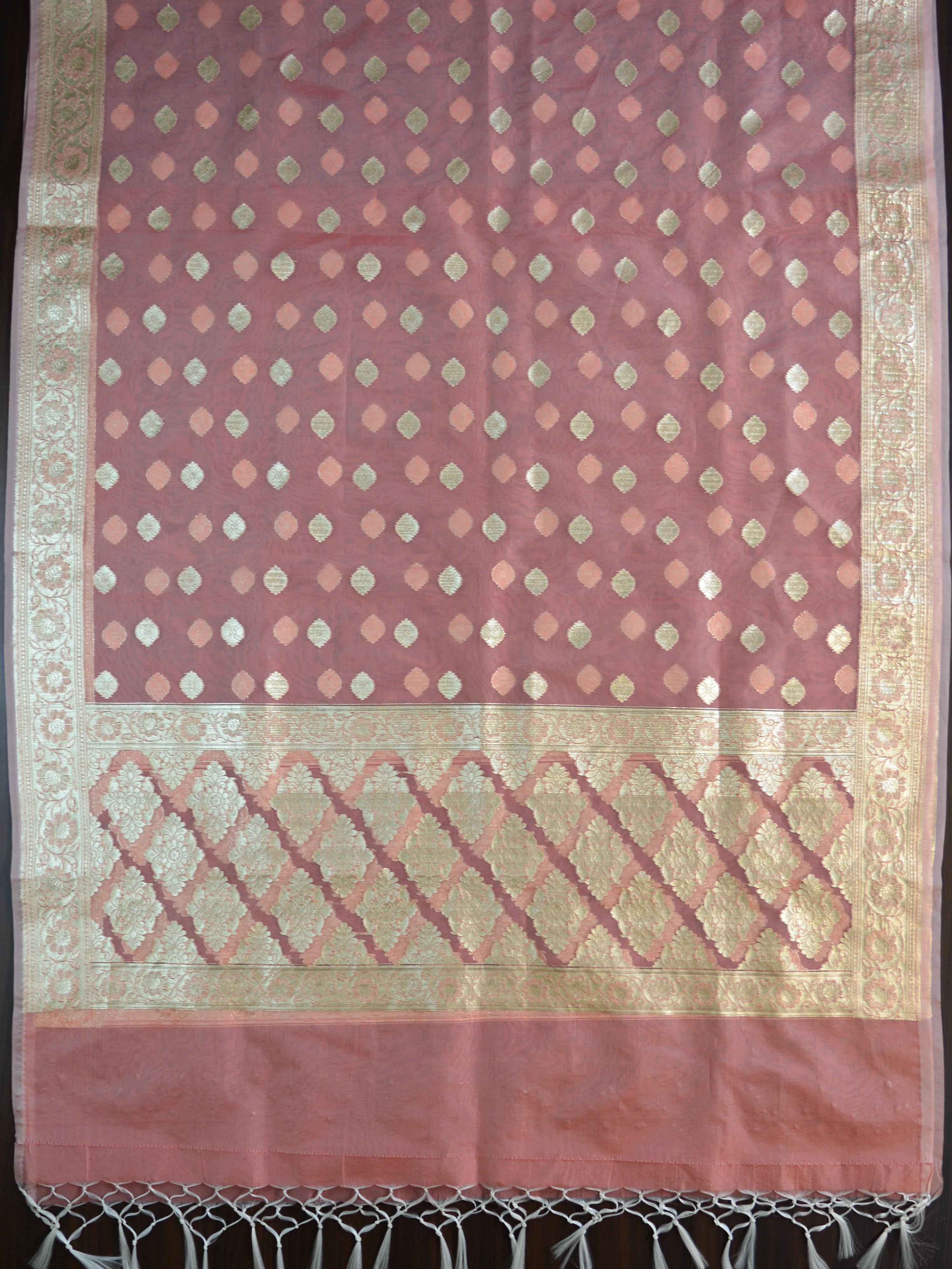Banarasee Organza Silver Zari Salwar Kameez Fabric With Dupatta-Green & Peach