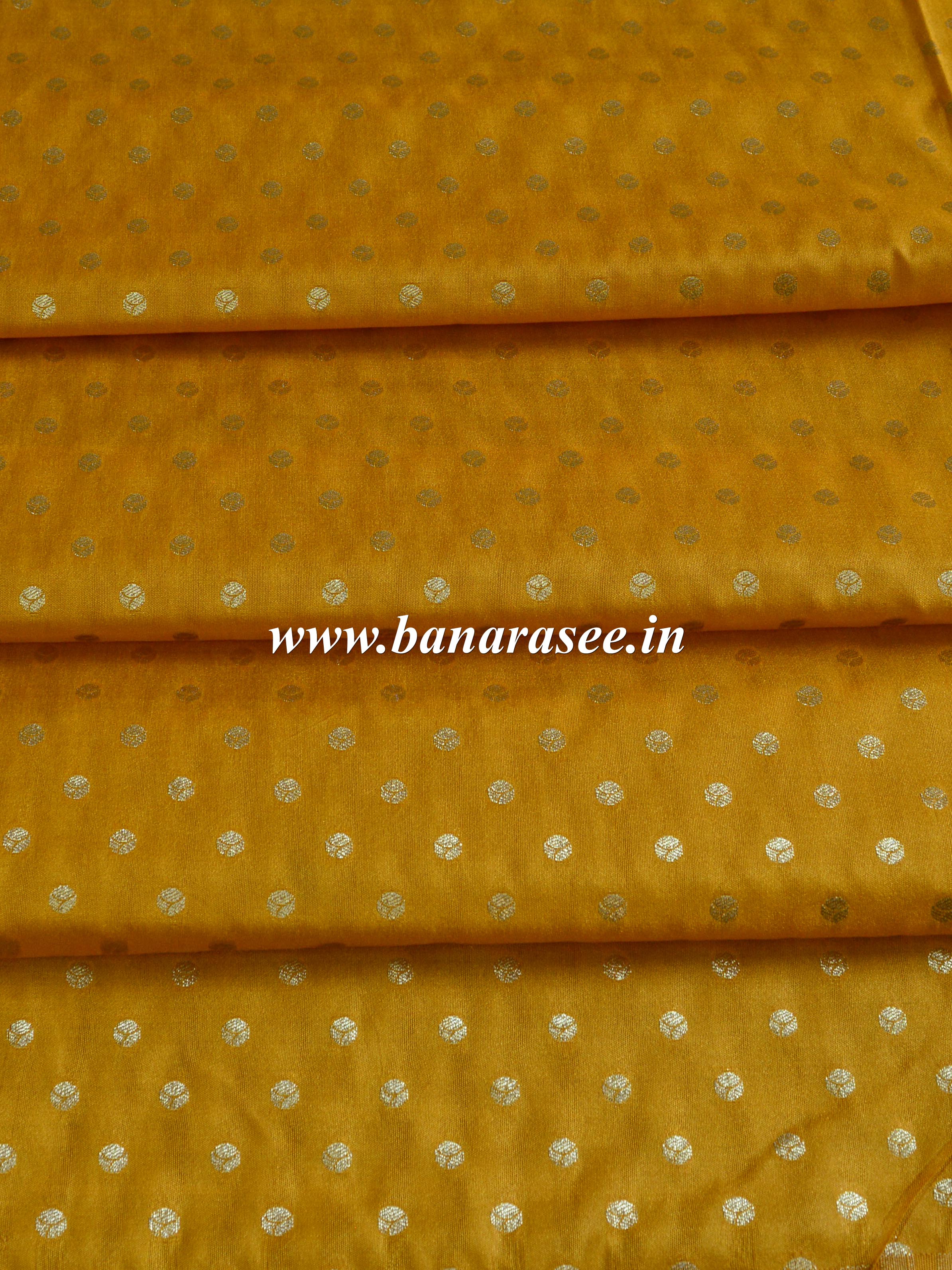 Banarasee Semi Katan Silk Buti Design Fabric-Mustard Yellow