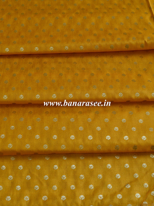 Banarasee Semi Katan Silk Buti Design Fabric-Mustard Yellow