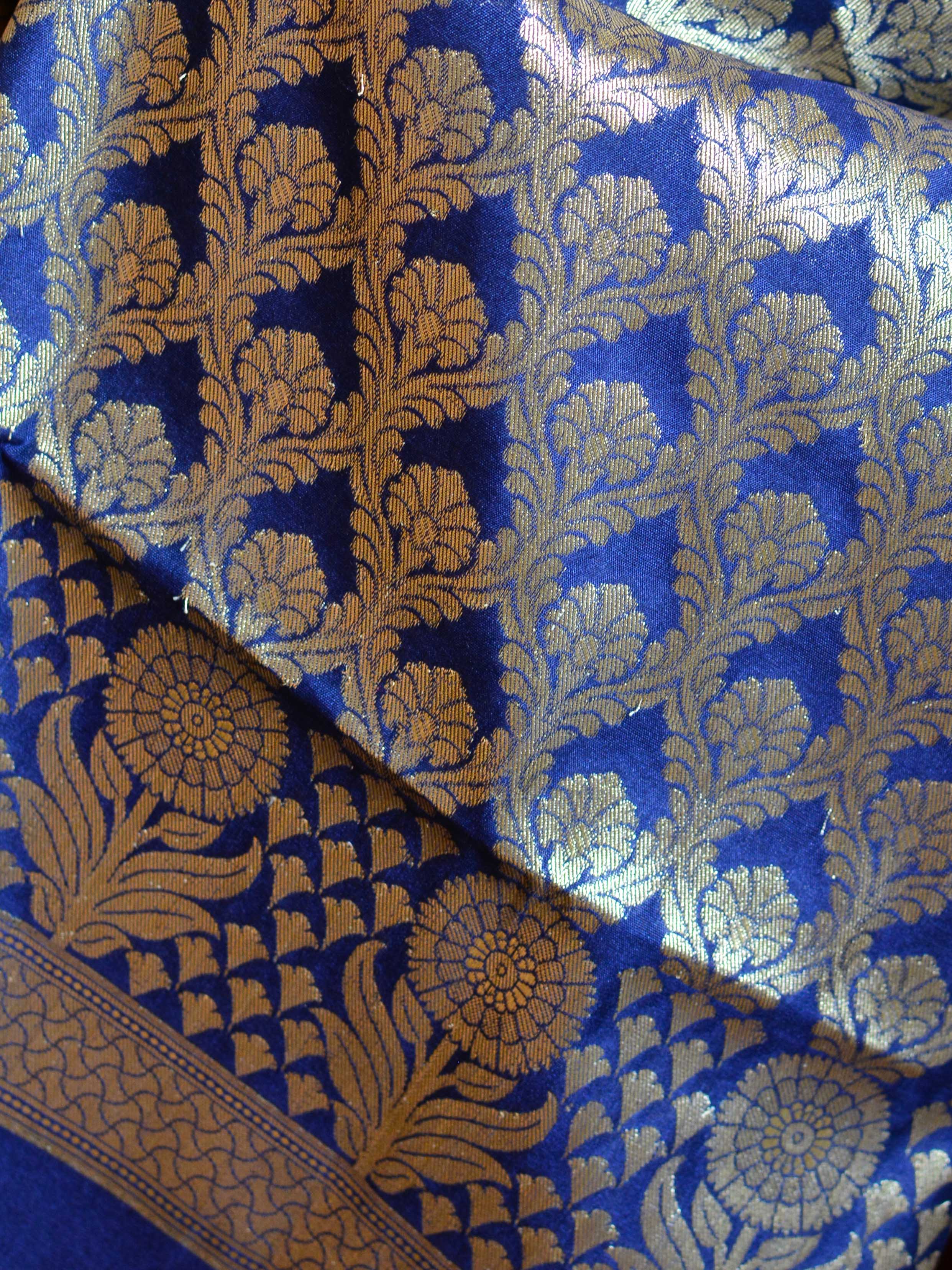 Banarasee Salwar Kameez Semi Katan Silk Fabric With Zari Jaal-Blue