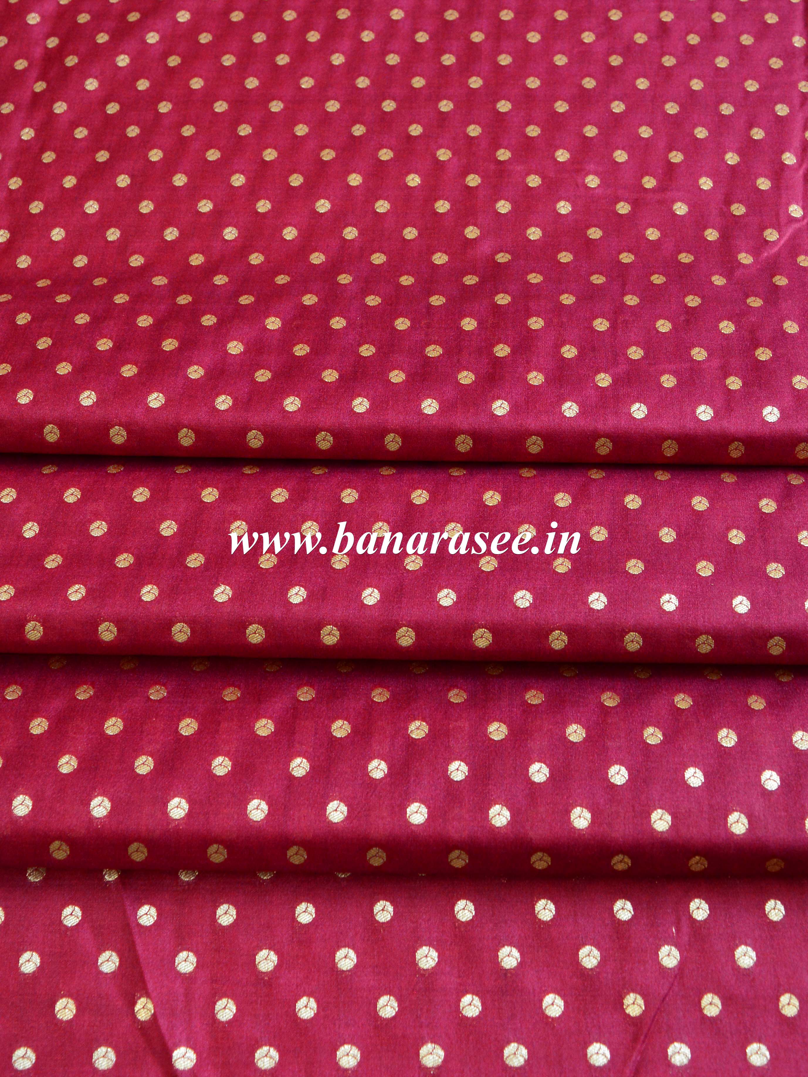 Banarasee Semi Katan Silk Buti Design Fabric-Brown