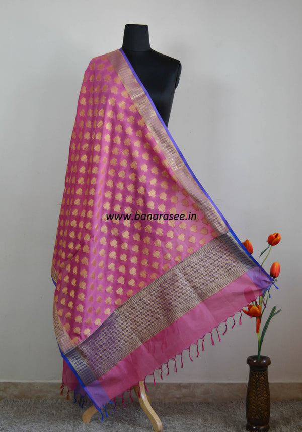 Banarasi Art Silk Dupatta Lotus Buti Design-Pink