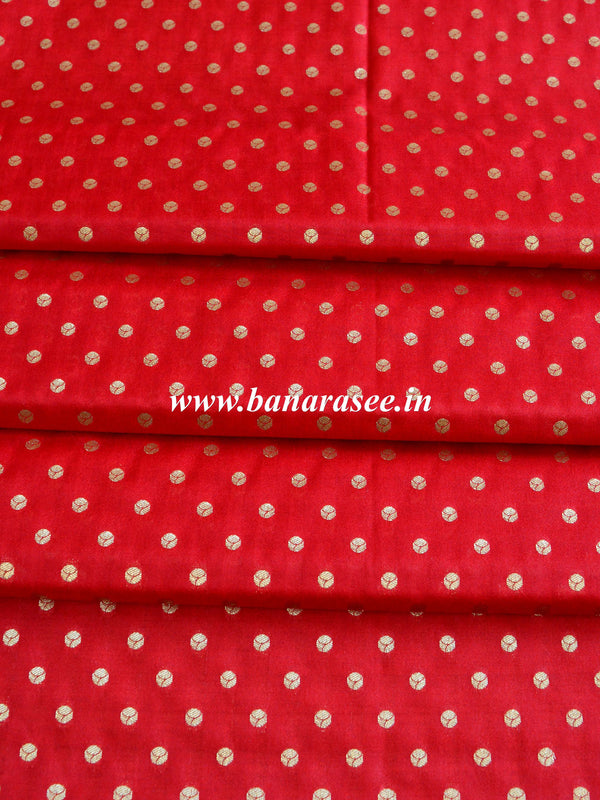 Banarasee Semi Katan Silk Buti Design Fabric-Red