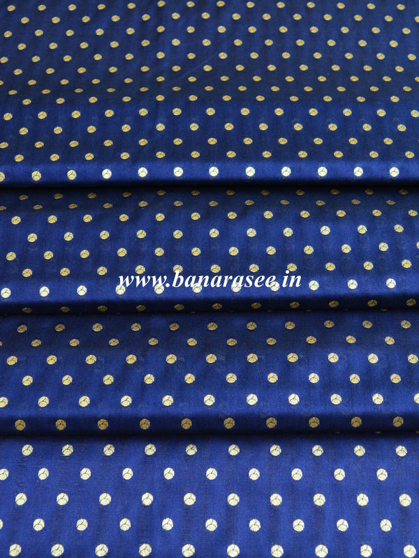 Banarasee Semi Katan Silk Buti Design Fabric-Blue