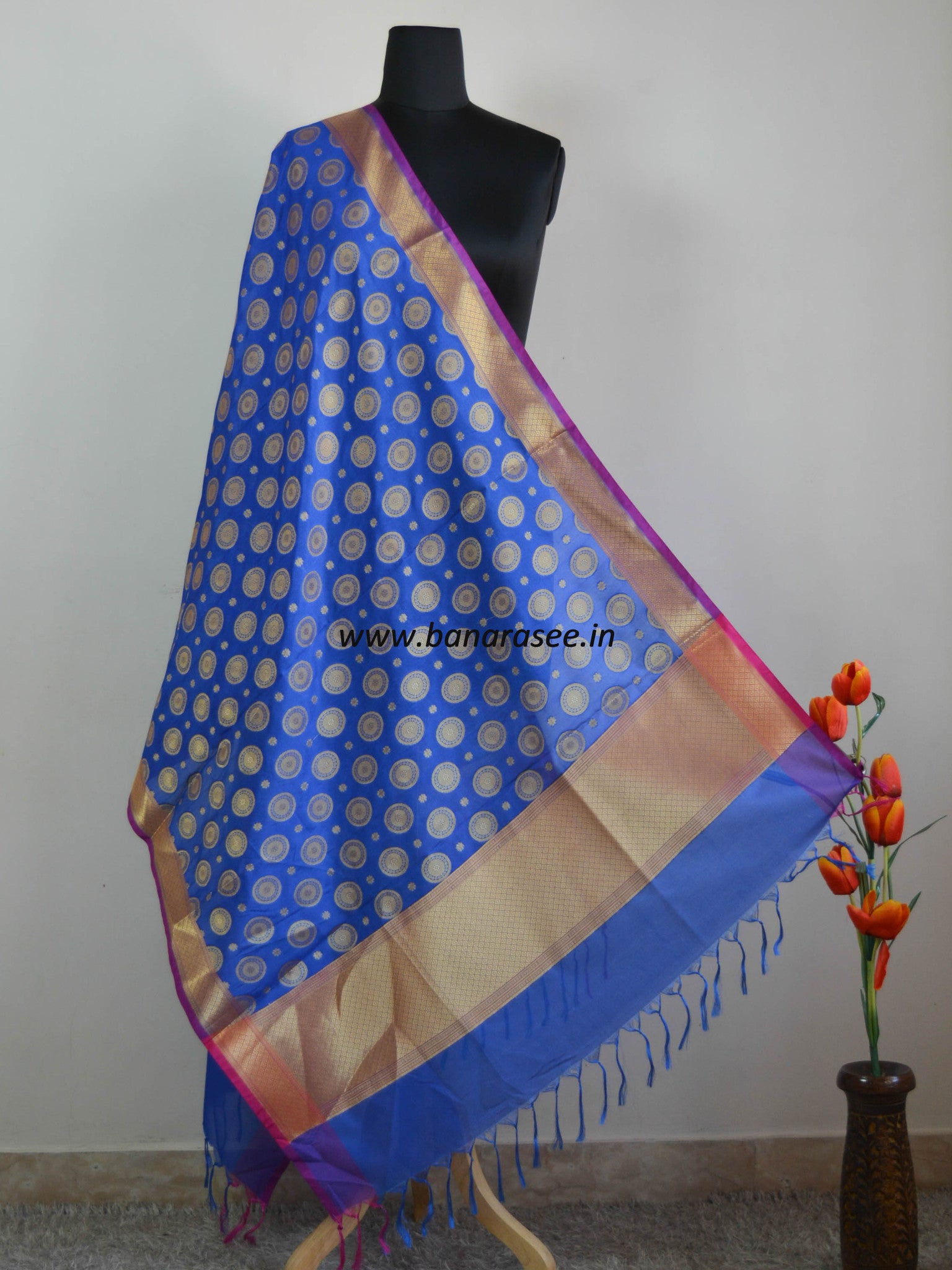 Banarasi Art Silk Dupatta Circle Buti Design-Blue