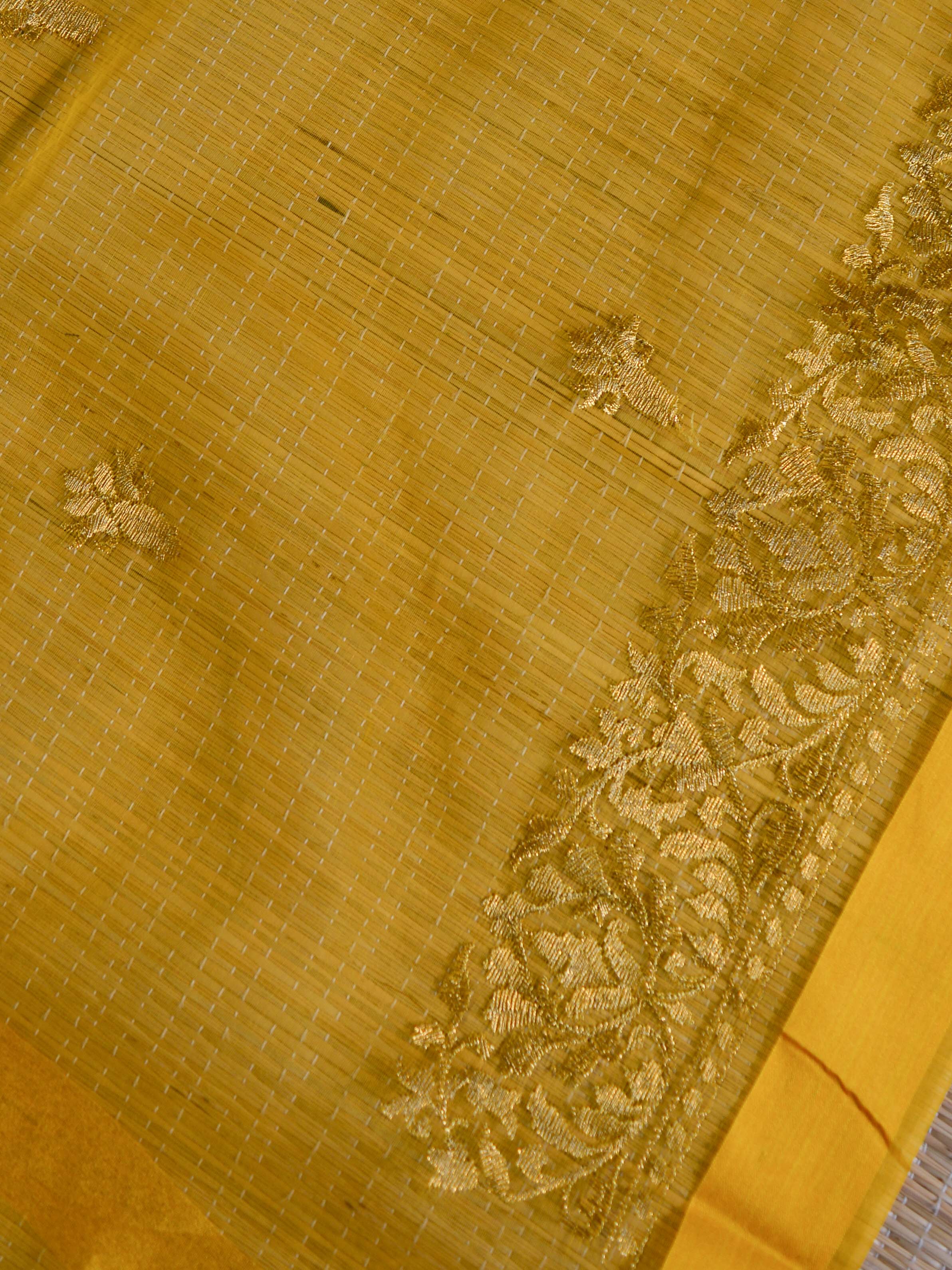 Banarasee Brocade Salwar Kameez Fabric With Organza Dupatta-Green & Yellow