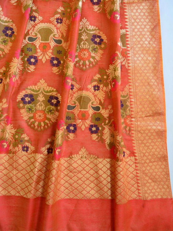 Art Silk Meena Work Jaal Design Dupatta-Rust