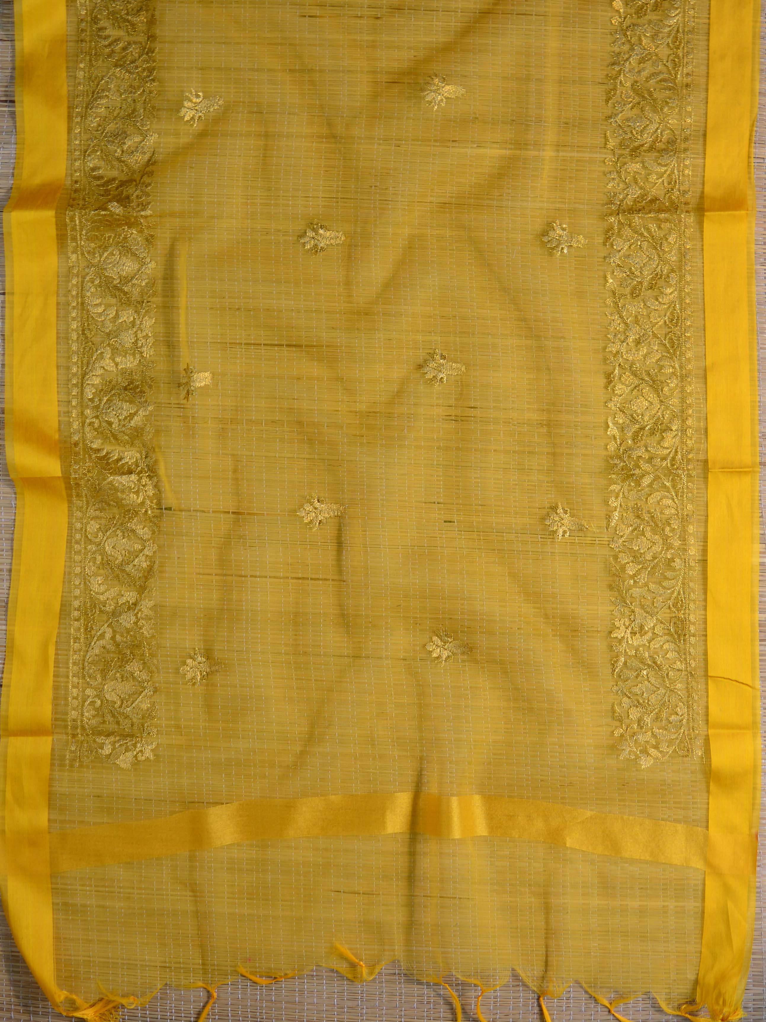 Banarasee Brocade Salwar Kameez Fabric With Organza Dupatta-Green & Yellow