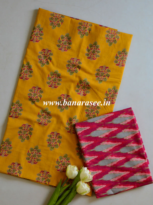 Pure Handloom Mul Cotton Kameez & Bottom Set-Yellow & Pink