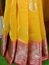 Banarasee Cotton Silk Mix Saree With Silver & Gold Zari Buta & Border-Yellow