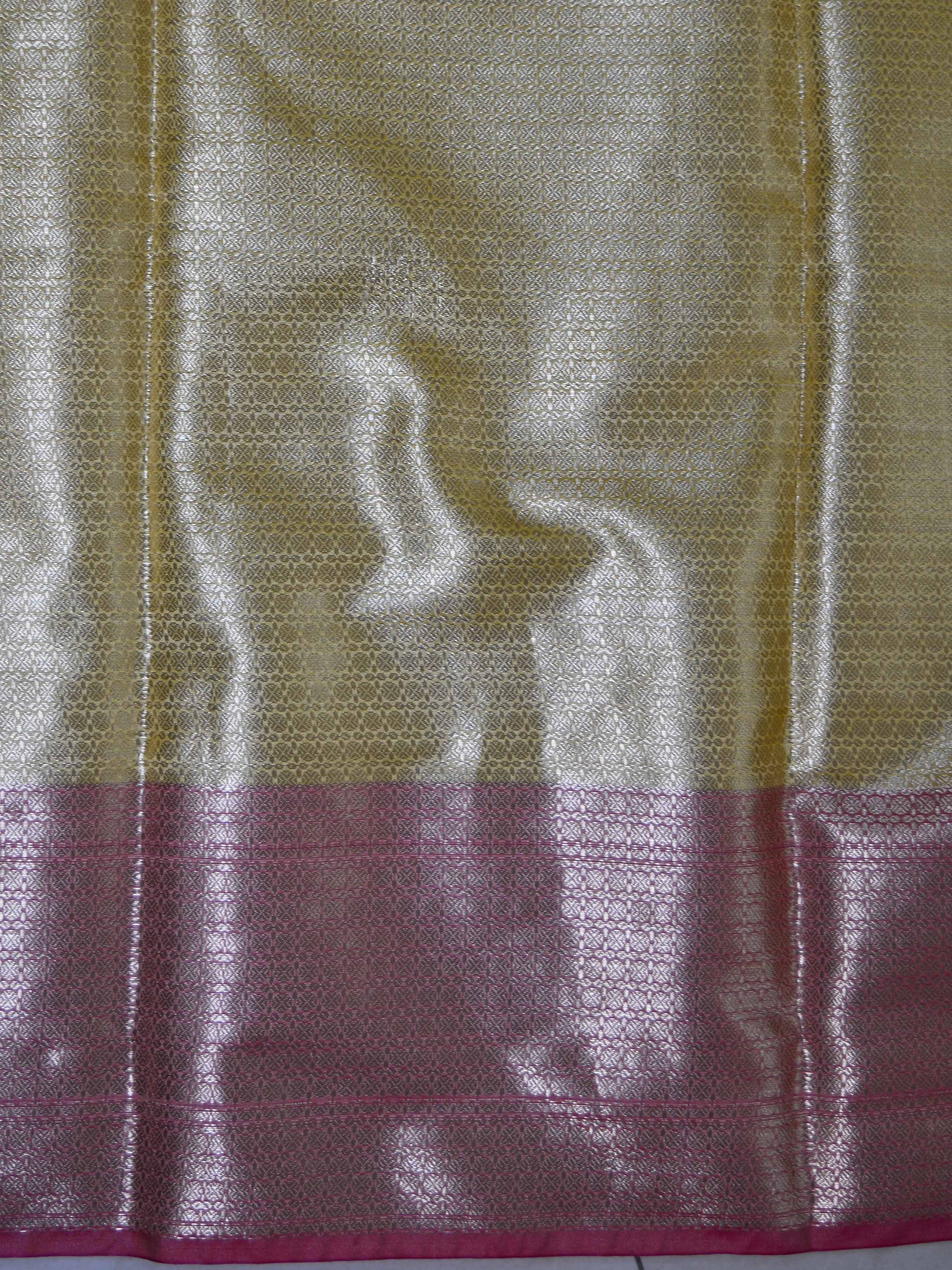 Banarasee Cotton Silk Mix Saree With Silver & Gold Zari Buta & Border-Yellow