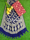 Banarasee Handloom Pure Chiffon Silk Kameez Fabric With Dupatta-Maroon With Blue