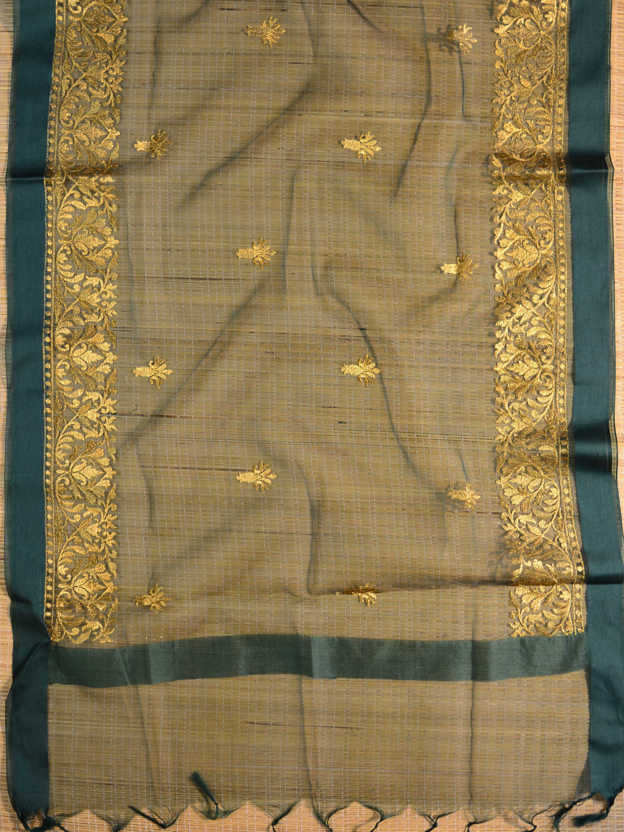 Banarasee Brocade Salwar Kameez Fabric With Organza Dupatta-Grey & Green