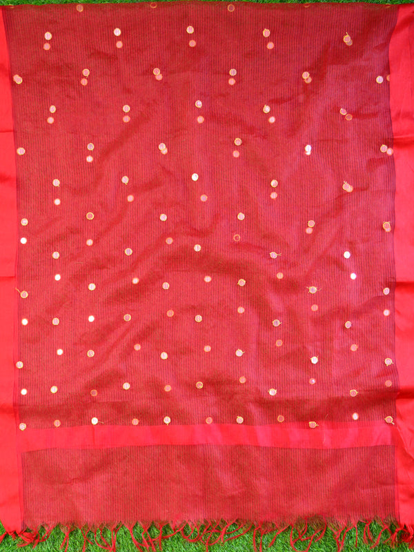 Banarasee Brocade Salwar Kameez Fabric With Mirror Work-Beige & Red