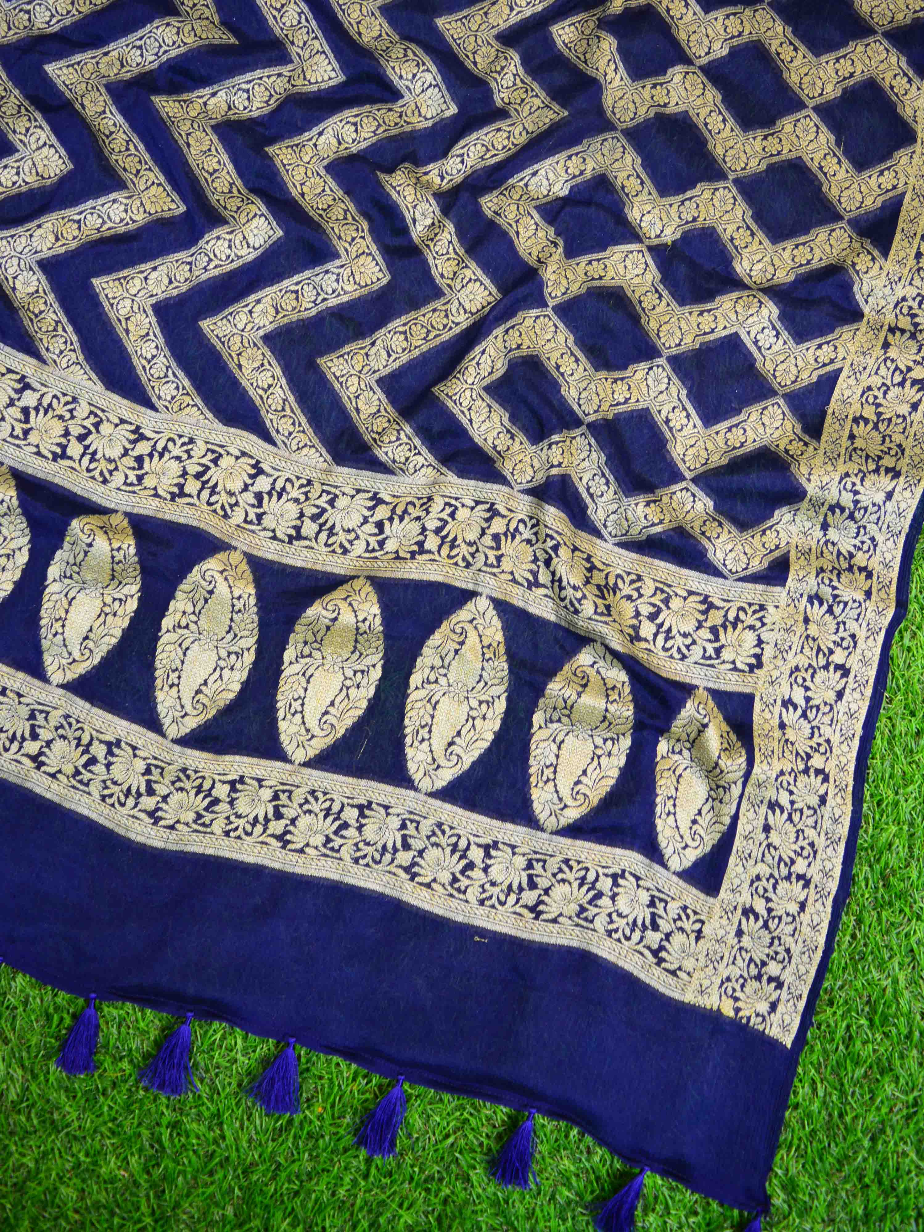 Banarasee Handloom Pure Chiffon Silk Kameez Fabric With Dupatta-Maroon With Blue