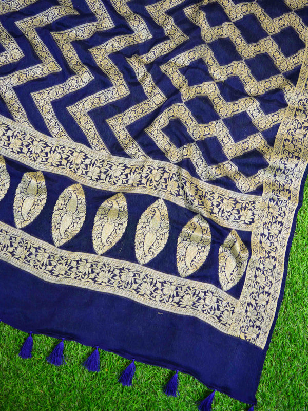 Banarasee Handloom Pure Chiffon Silk Kameez Fabric With Dupatta-Maroon With Blue