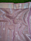 Banarasee Handloom Pure Linen By Tissue Saree With Pearl Embroidery-Onion Pink