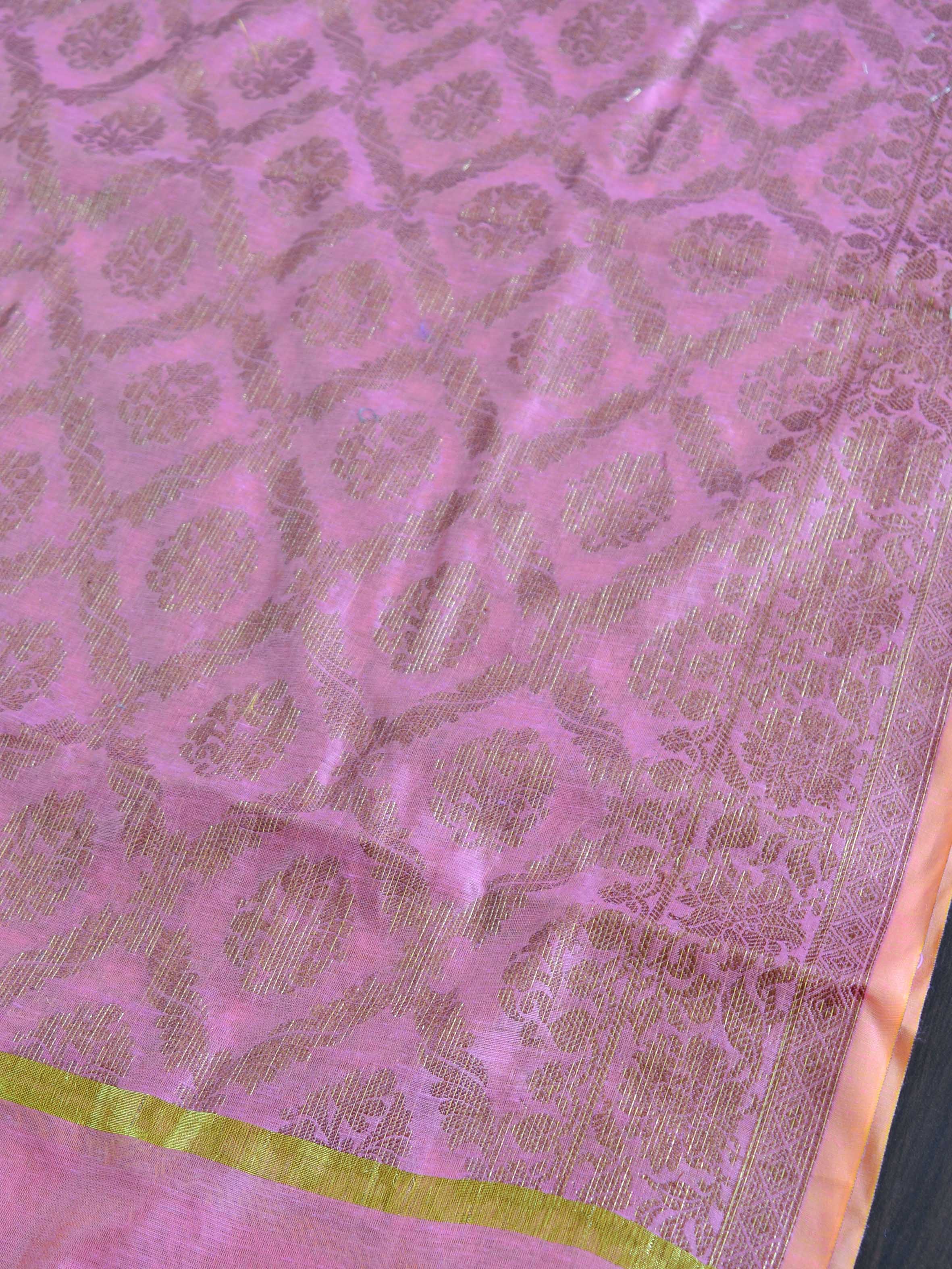 Banarasee Chanderi Cotton Salwar Kameez Fabric With Dupatta Buta Design-Pink
