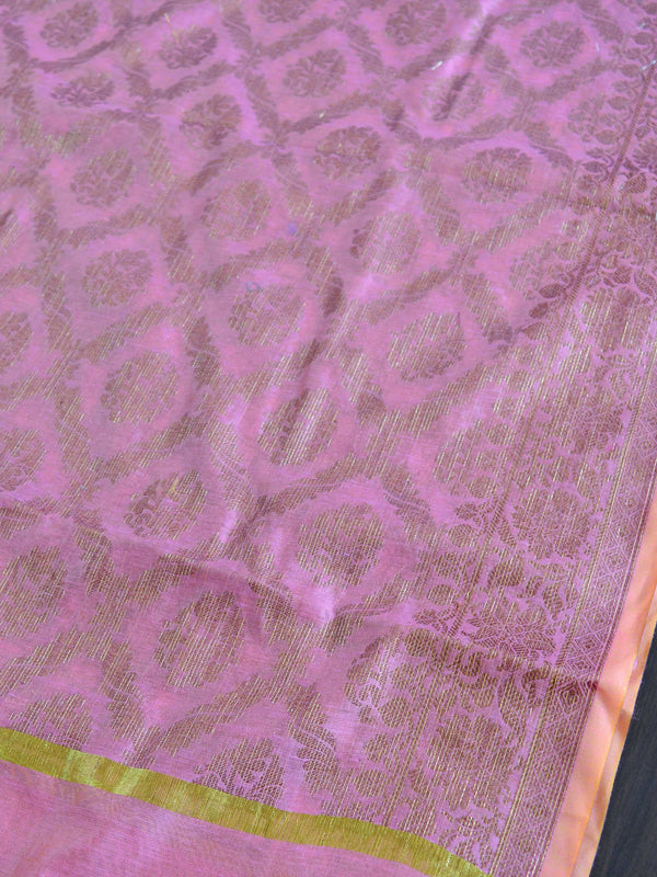 Banarasee Chanderi Cotton Salwar Kameez Fabric With Dupatta Buta Design-Pink