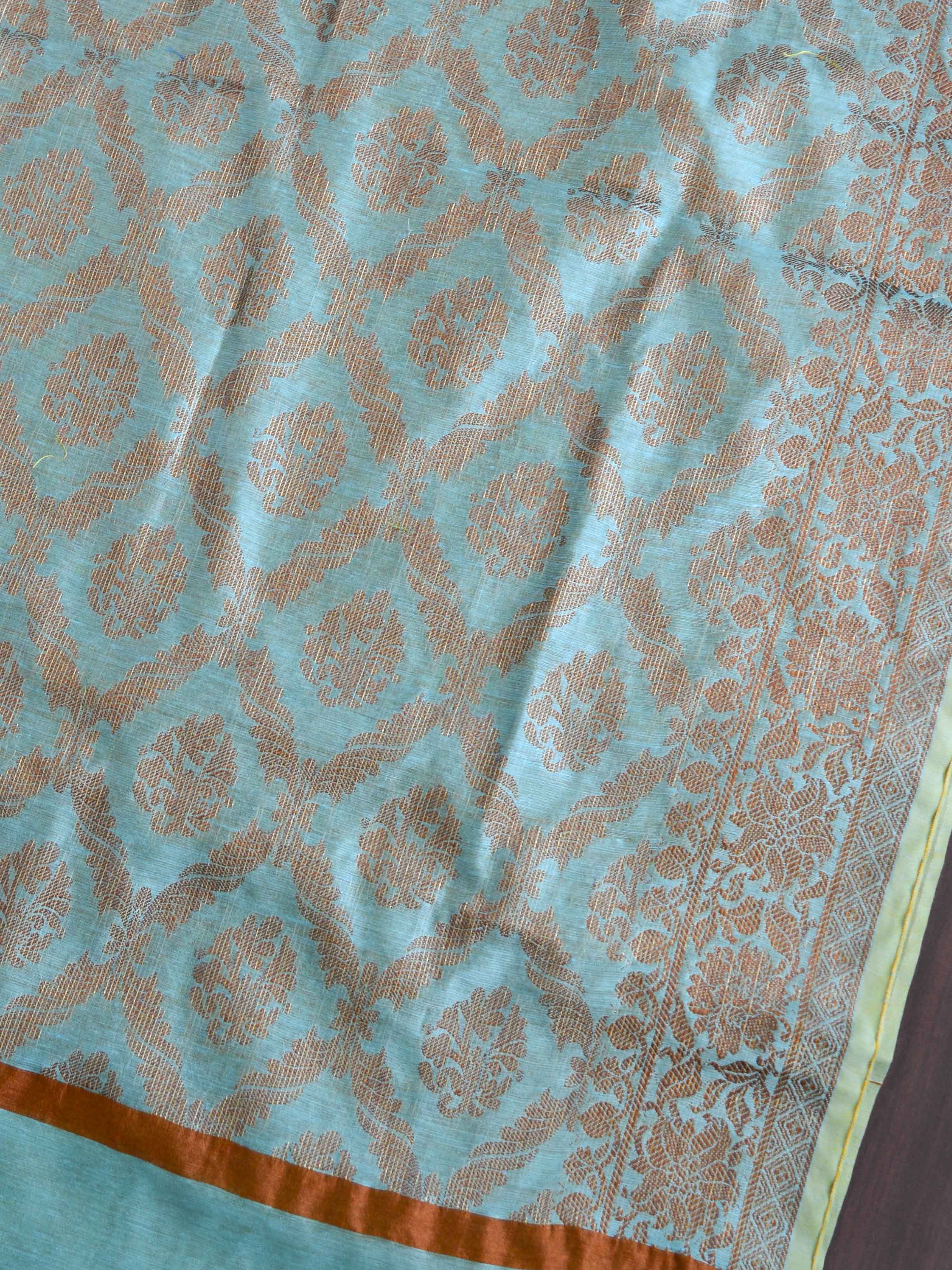 Banarasee Chanderi Cotton Salwar Kameez Fabric With Dupatta Buta Design-Blue