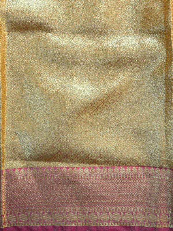 Banarasee Handwoven Semi Silk Saree With Skirt Zari Border & Sona Rupa Zari Buta-Red