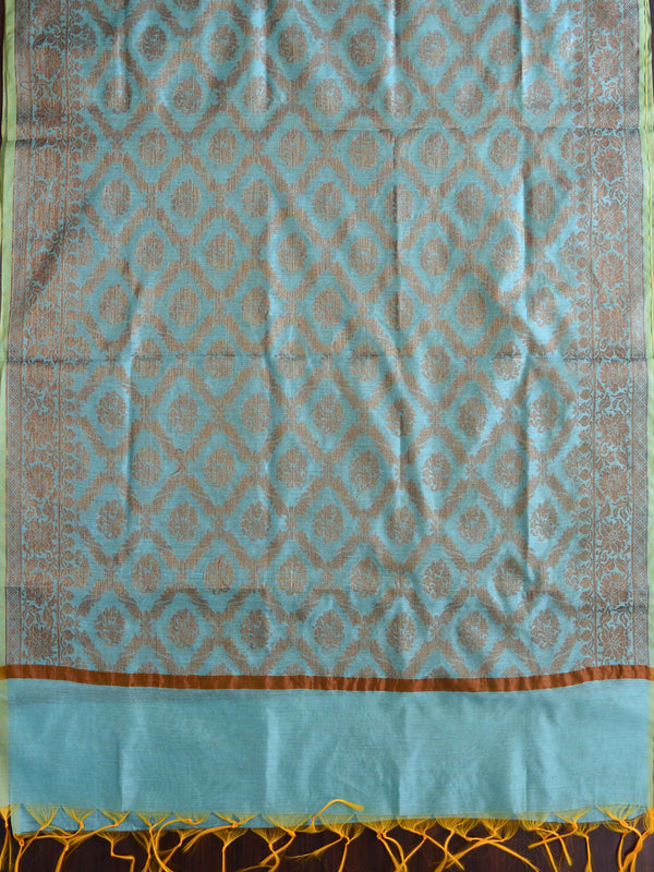 Banarasee Chanderi Cotton Salwar Kameez Fabric With Dupatta Buta Design-Blue