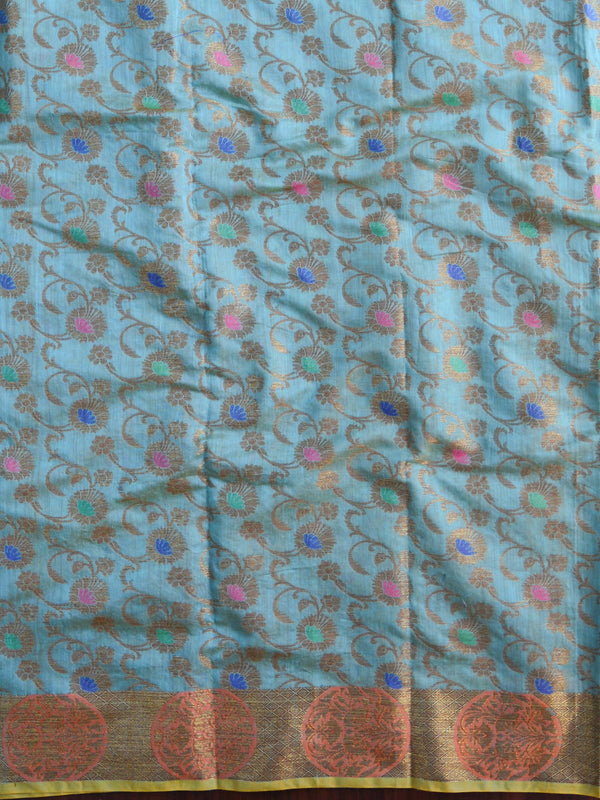 Banarasee Chanderi Cotton Salwar Kameez Fabric With Dupatta Buta Design-Blue